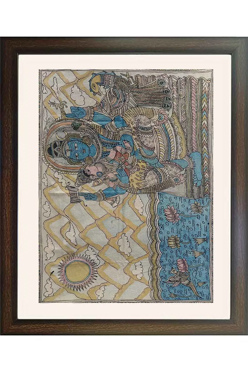 Srikalahasthi Pen Kalamkari - Shiva Family (43.5x31) Inches