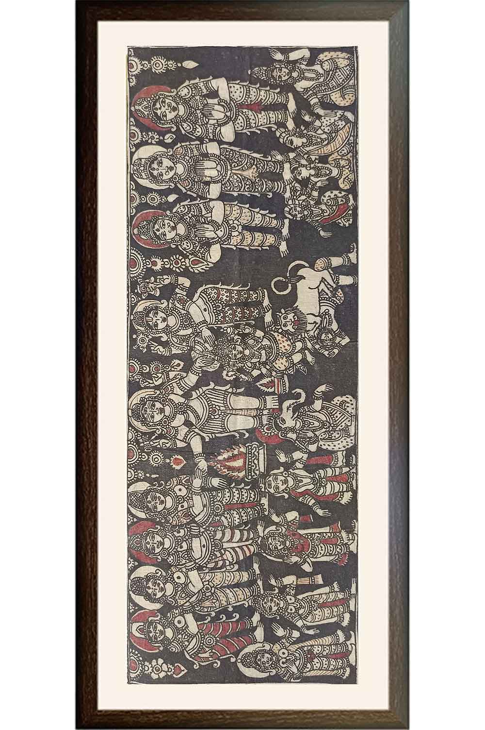 Srikalahasthi Pen Kalamkari - Shiva Parvathi Kalyana (45x19) Inches