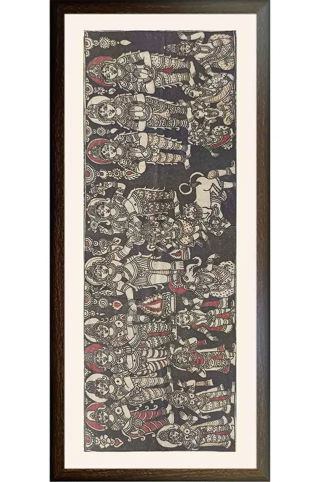 Srikalahasthi Pen Kalamkari - Shiva Parvathi Kalyana (45x19) Inches