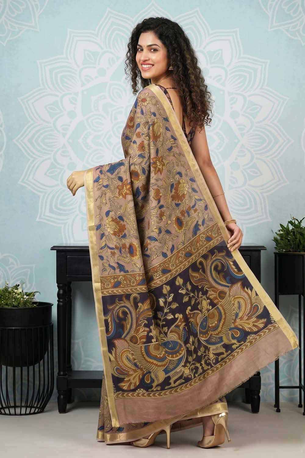 Srikalahasthi Pen Kalamkari (Vraathapani) Cotton Saree