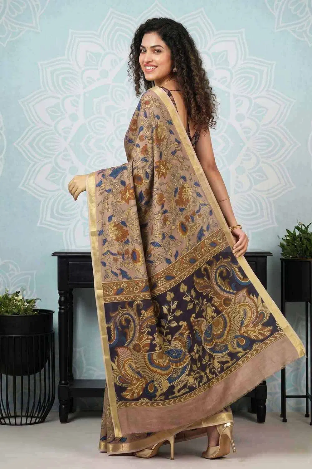 Srikalahasthi Pen Kalamkari (Vraathapani) Cotton Saree