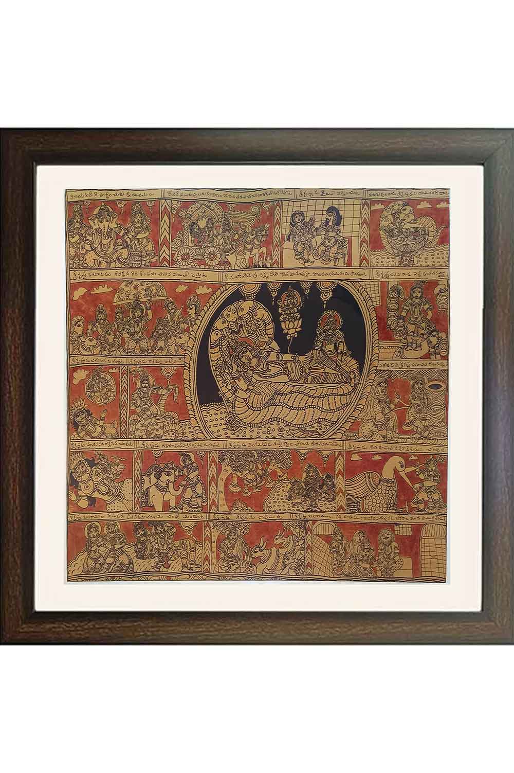 Srikalahasthi Pen Kalamkari - Krishna Leela (43x41) Inches