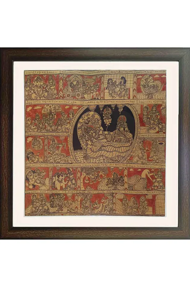Srikalahasthi Pen Kalamkari - Krishna Leela (43x41) Inches