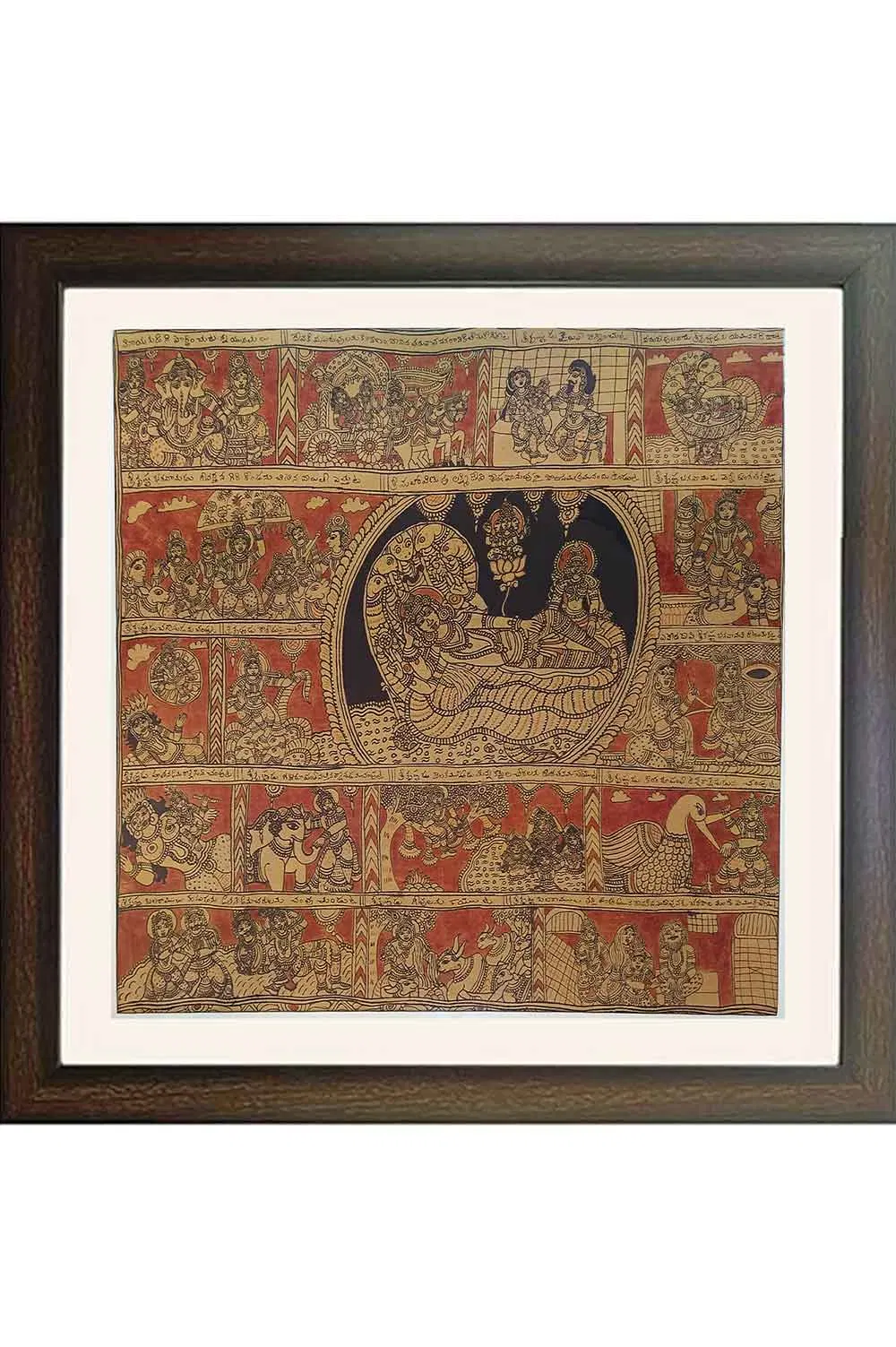 Srikalahasthi Pen Kalamkari - Krishna Leela (43x41) Inches