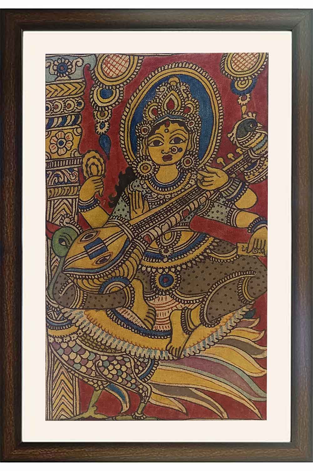 Srikalahasthi Pen Kalamkari - Saraswati (18x21) Inches