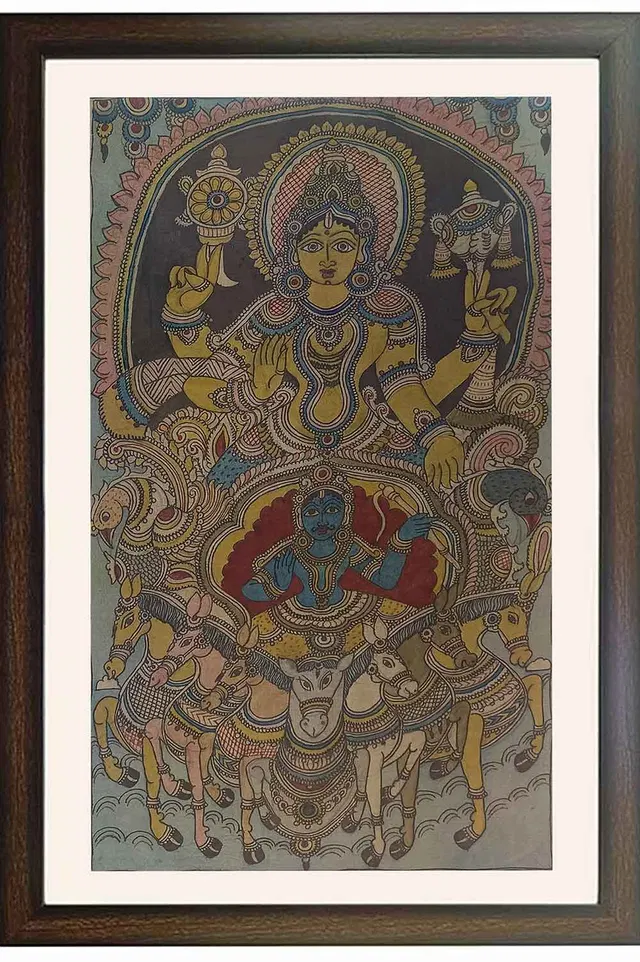Srikalahasthi Pen Kalamkari - Surya Narayana (28x44) Inches