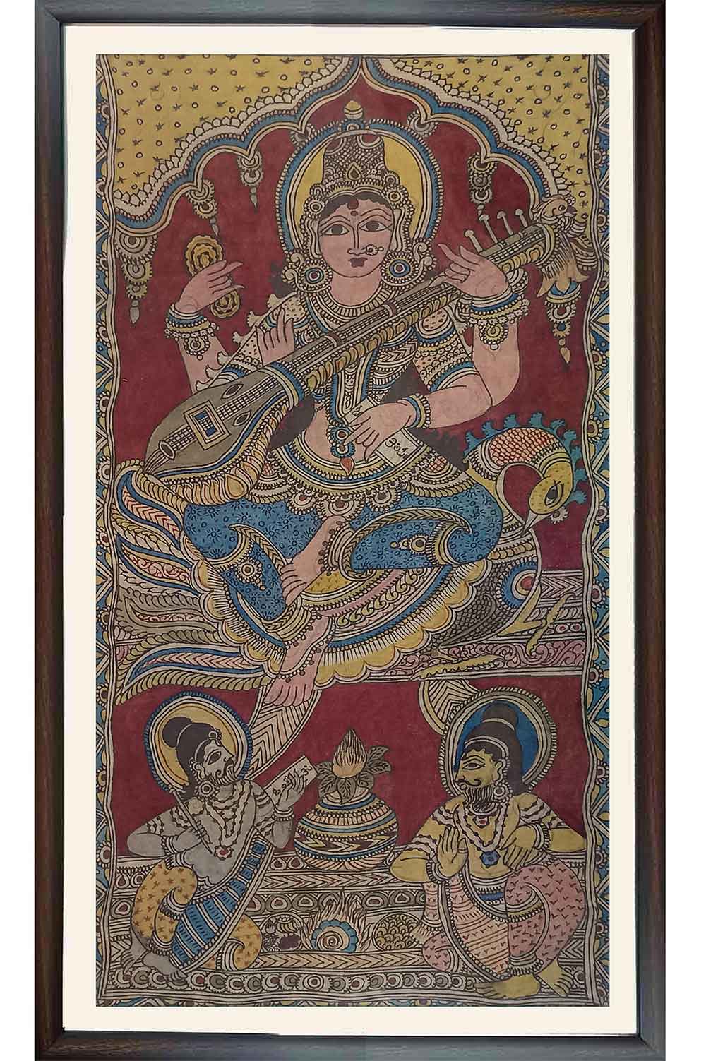 Srikalahasthi Pen Kalamkari - Saraswati (26x45) Inches