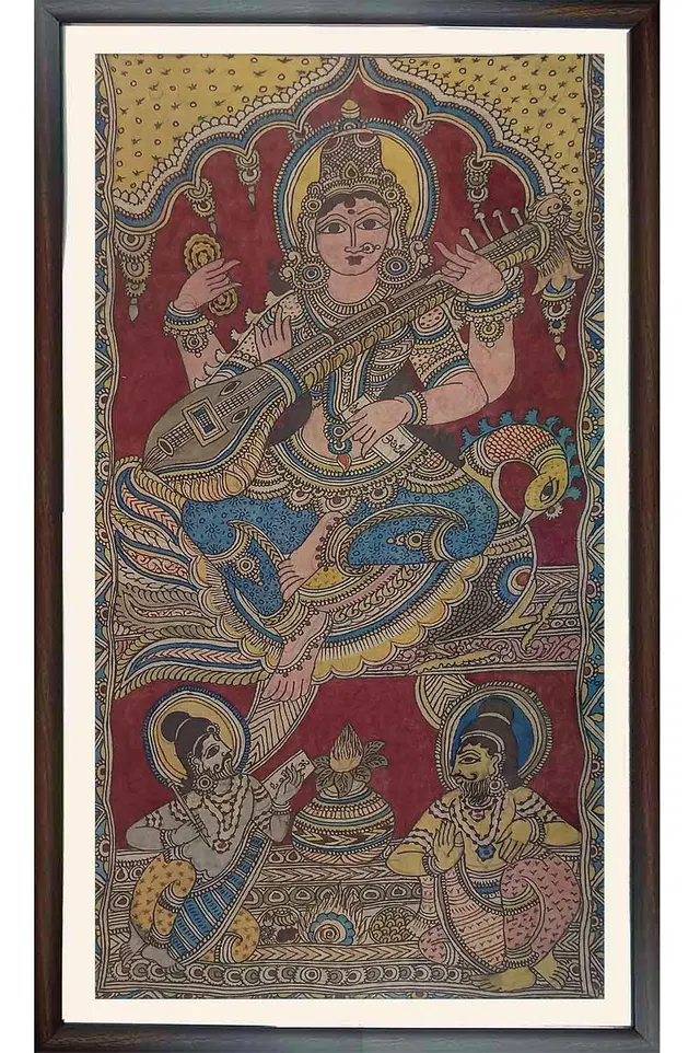 Srikalahasthi Pen Kalamkari - Saraswati (26x45) Inches