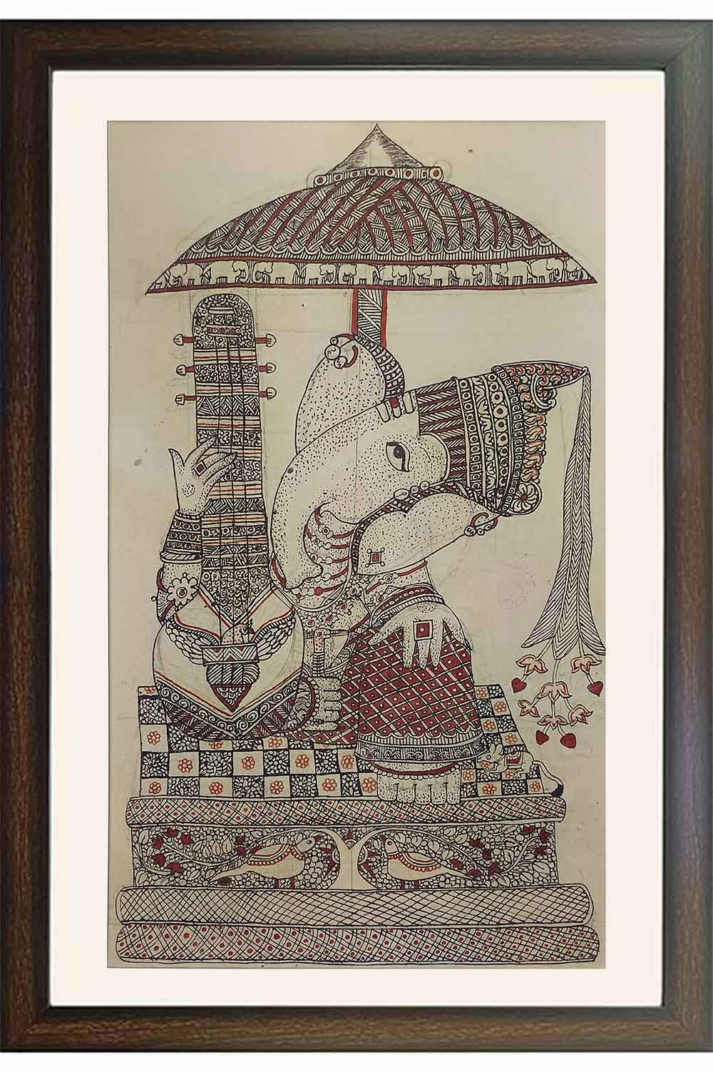 Srikalahasthi Pen Kalamkari - Ganesha (28x44) Inches