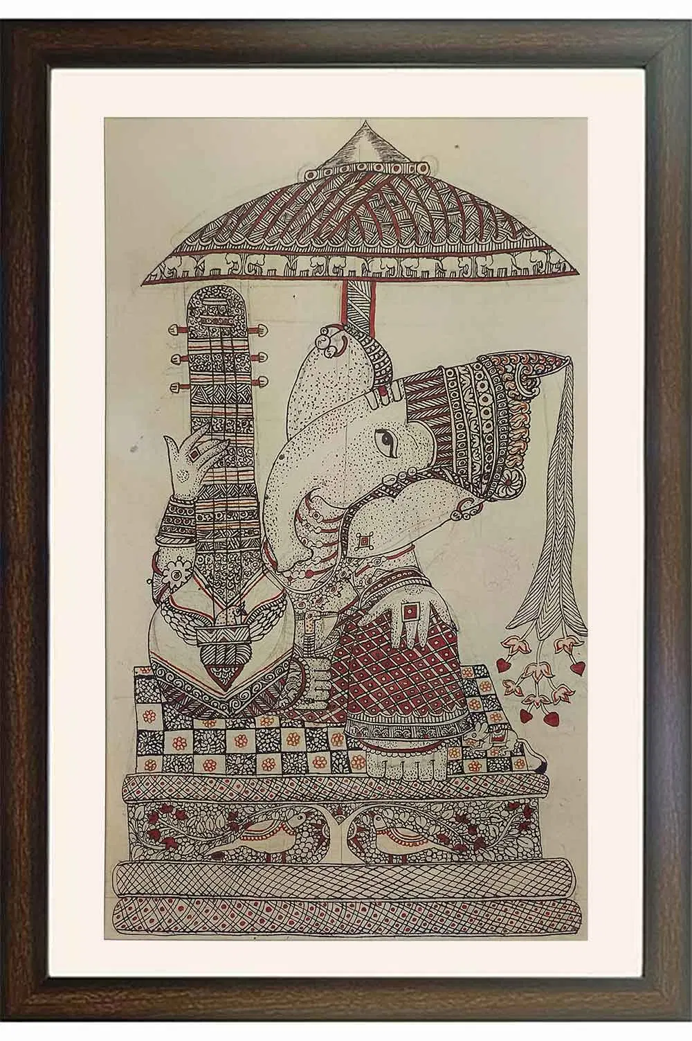 Srikalahasthi Pen Kalamkari - Ganesha (28x44) Inches