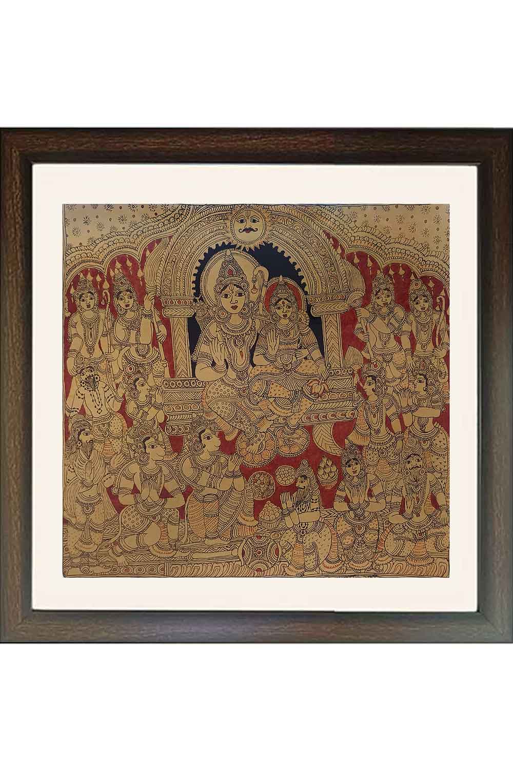 Srikalahasthi Pen Kalamkari - Rama Patabhishekam (43x41) Inches