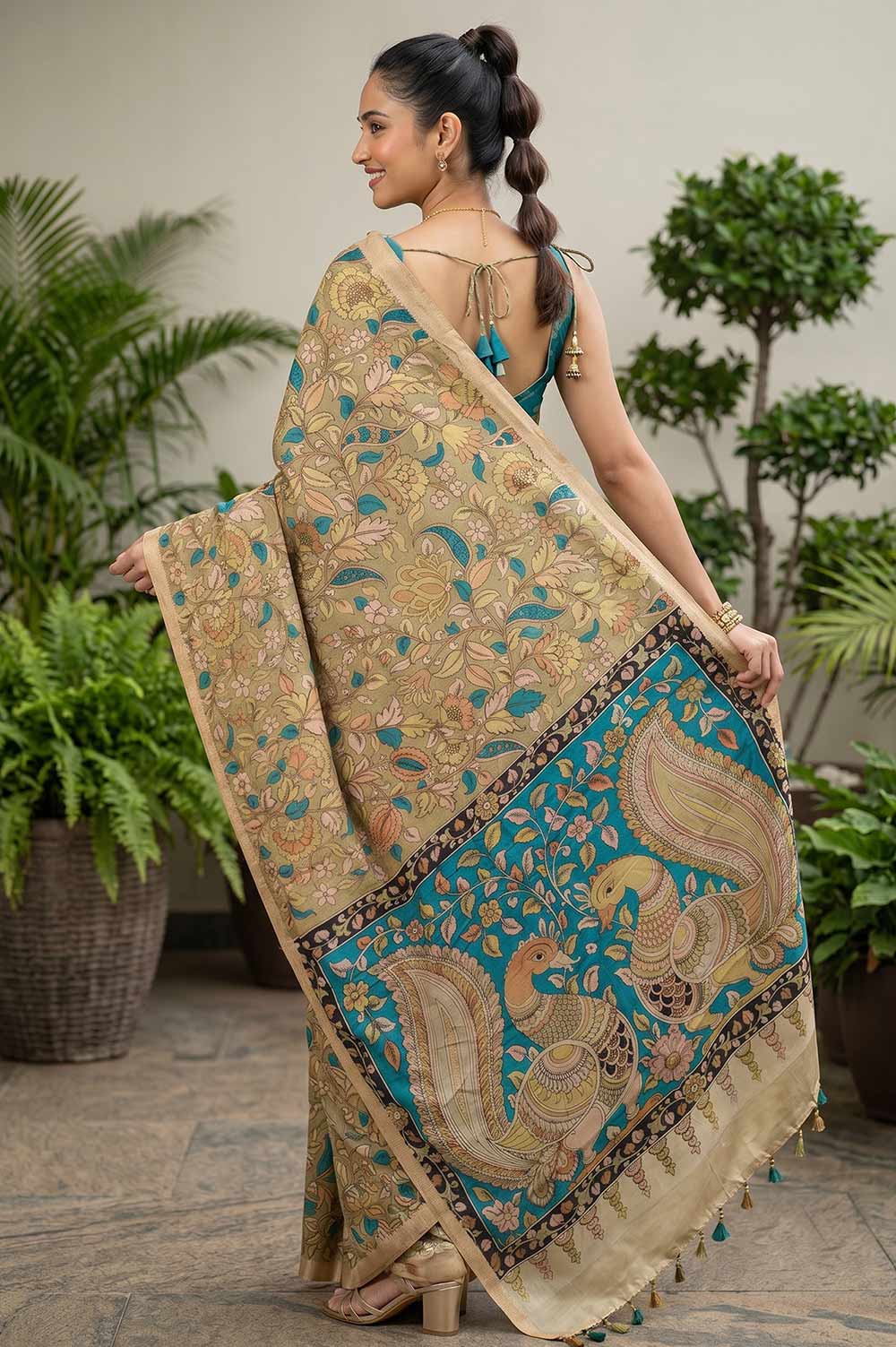 Srikalahasthi Pen Kalamkari (Vraathapani) Cotton Saree