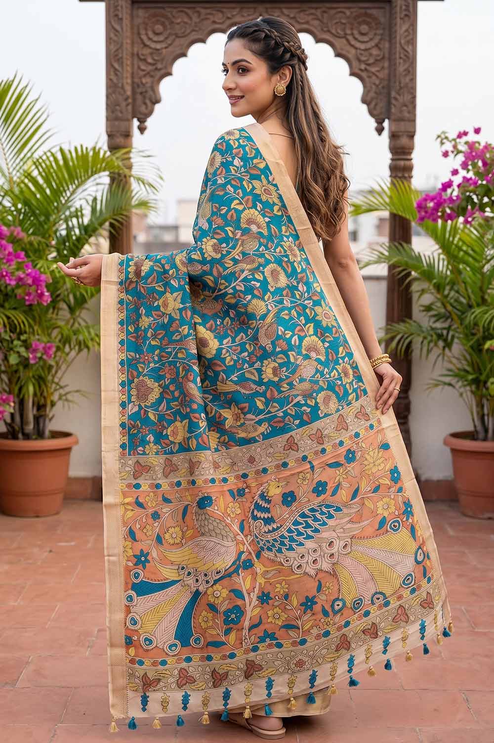 Srikalahasthi Pen Kalamkari (Vraathapani) Cotton Saree