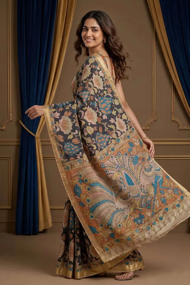 Srikalahasthi Pen Kalamkari (Vraathapani) Cotton Saree
