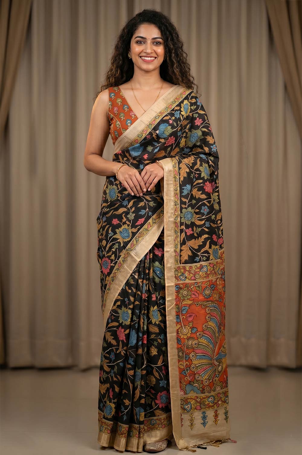 Srikalahasthi Pen Kalamkari (Vraathapani) Cotton Saree