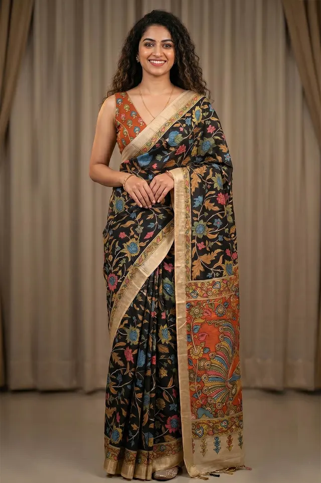 Srikalahasthi Pen Kalamkari (Vraathapani) Cotton Saree