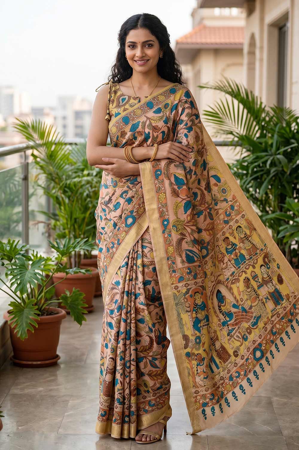 Srikalahasthi Pen Kalamkari (Vraathapani) Cotton Saree