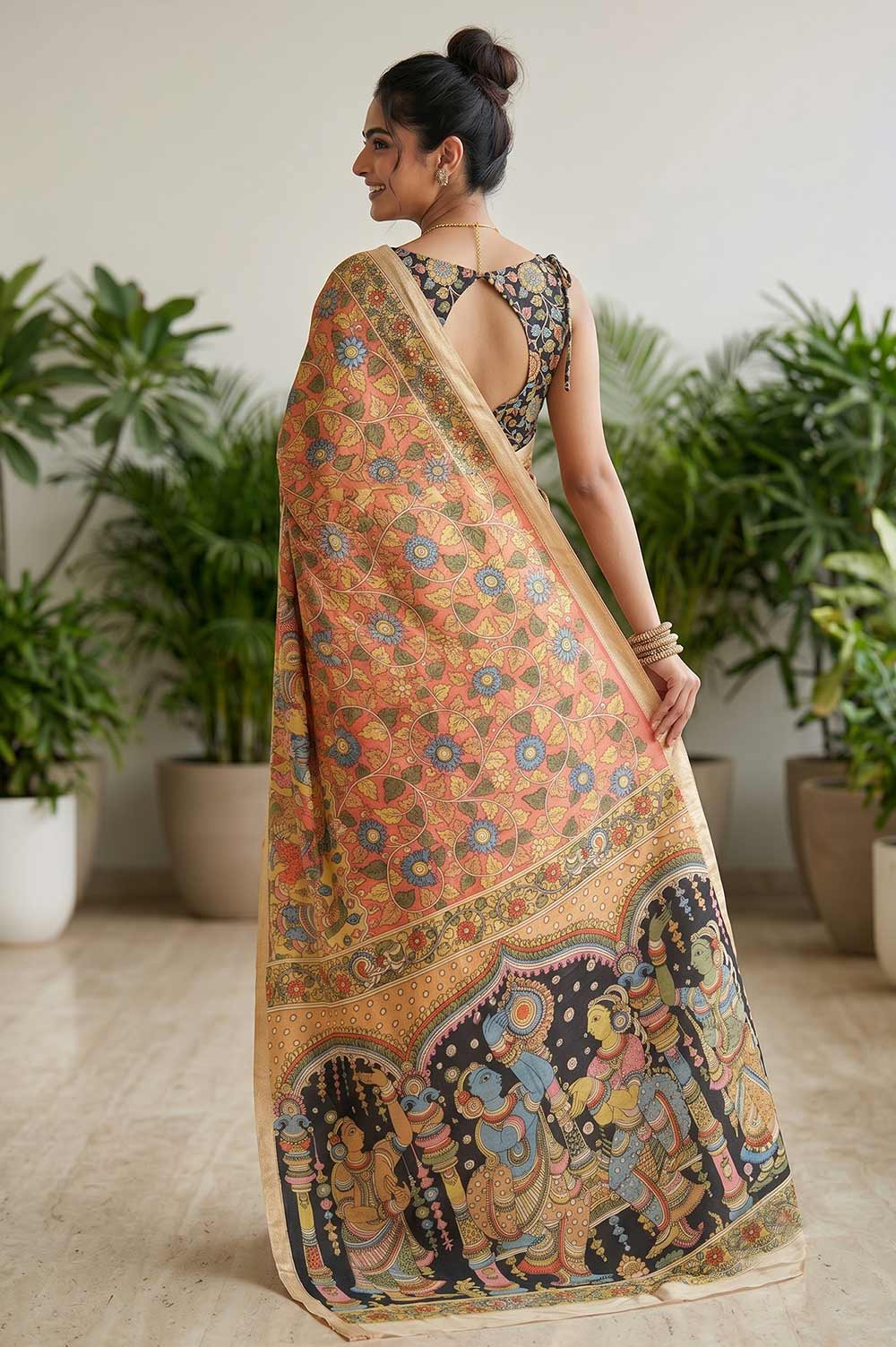 Srikalahasthi Pen Kalamkari (Vraathapani) Cotton Saree