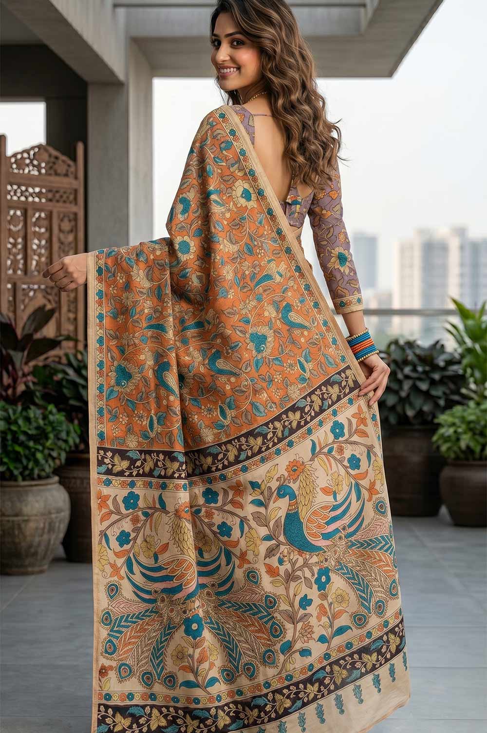 Srikalahasthi Pen Kalamkari (Vraathapani) Cotton Saree