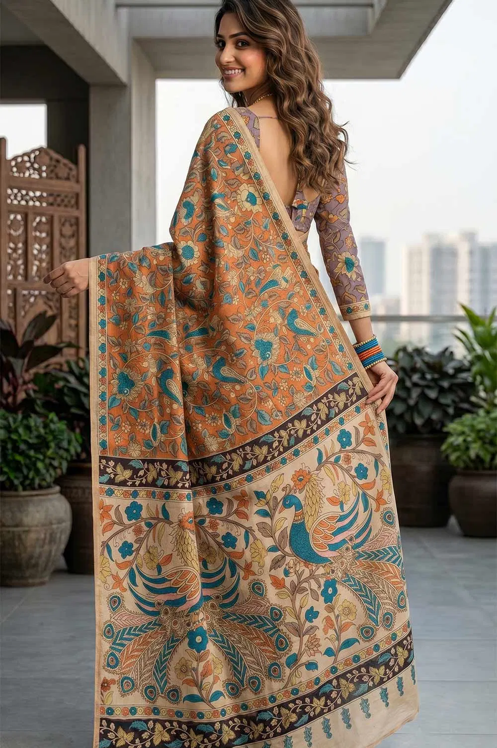 Srikalahasthi Pen Kalamkari (Vraathapani) Cotton Saree