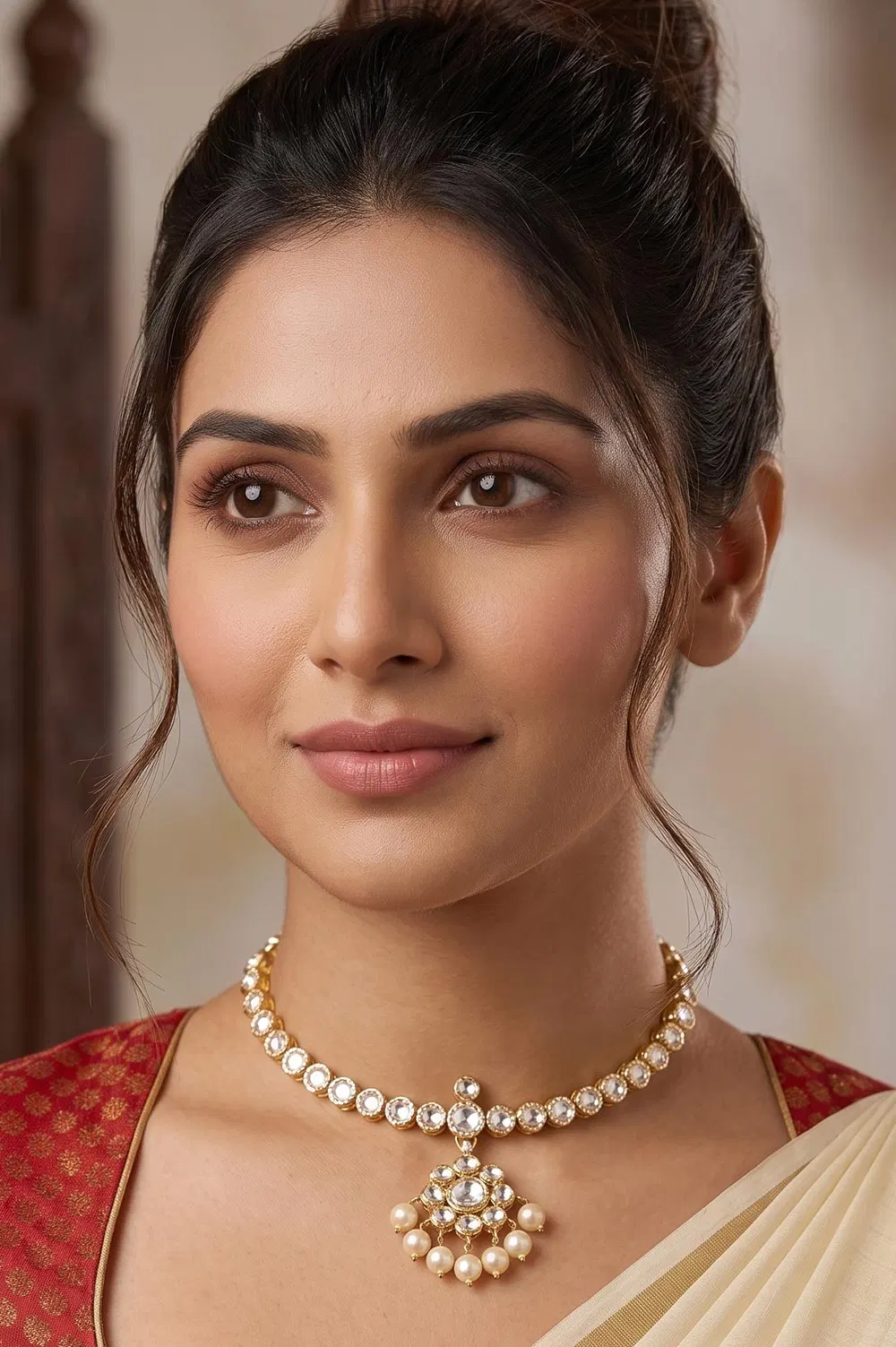 Nagercoil Temple Jewellery Choker - Silver (45%): Gold (25%) : Stones(30%)