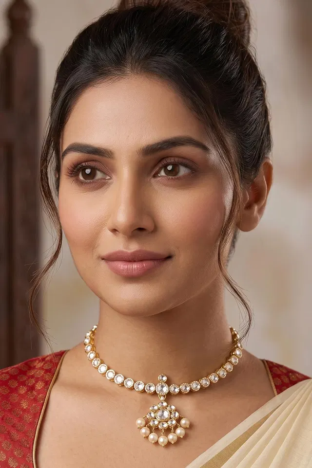 Nagercoil Temple Jewellery Choker - Silver (45%): Gold (25%) : Stones(30%)