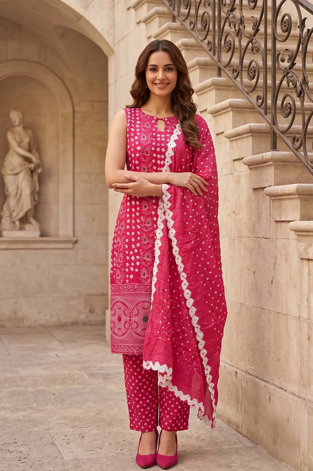 Jamnagari Bandhani Salwar Suit Dress Material (Unstitched)