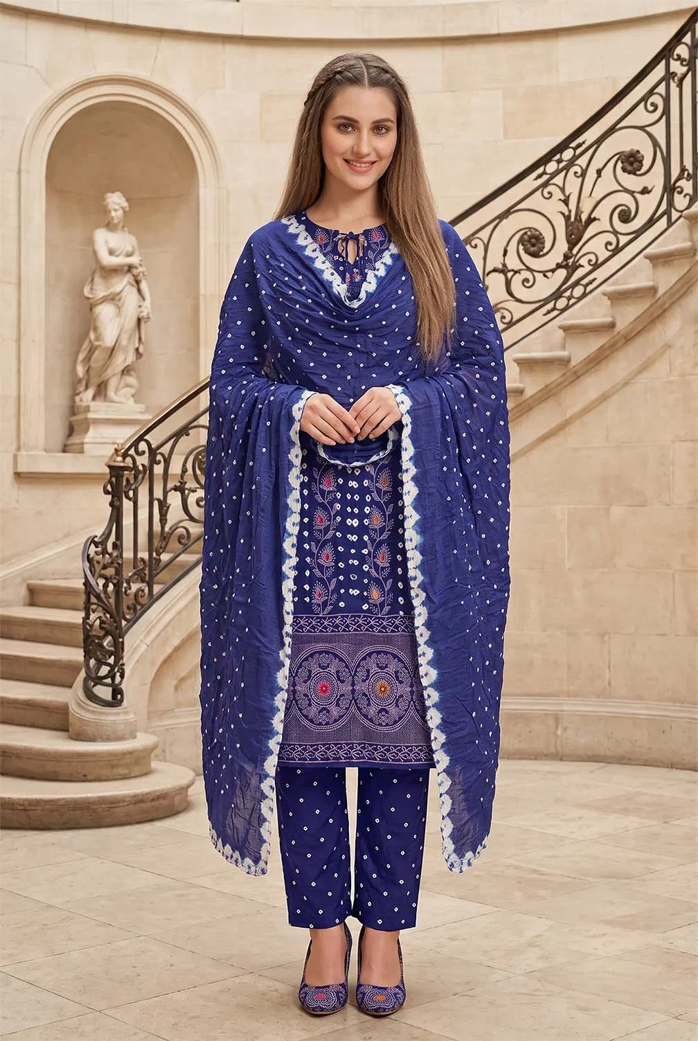 Jamnagari Bandhani Salwar Suit Dress Material (Unstitched)