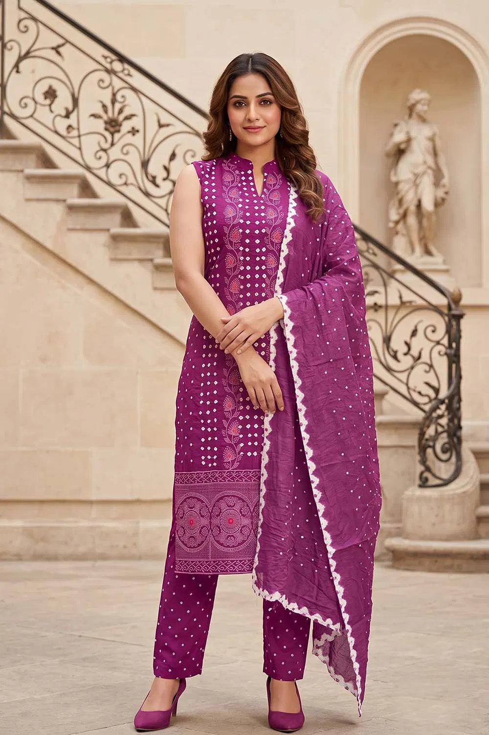 Jamnagari Bandhani Salwar Suit Dress Material (Unstitched)