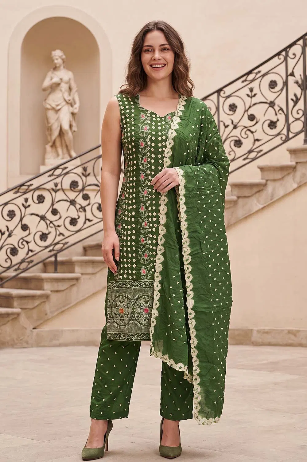 Jamnagari Bandhani Salwar Suit Dress Material (Unstitched)