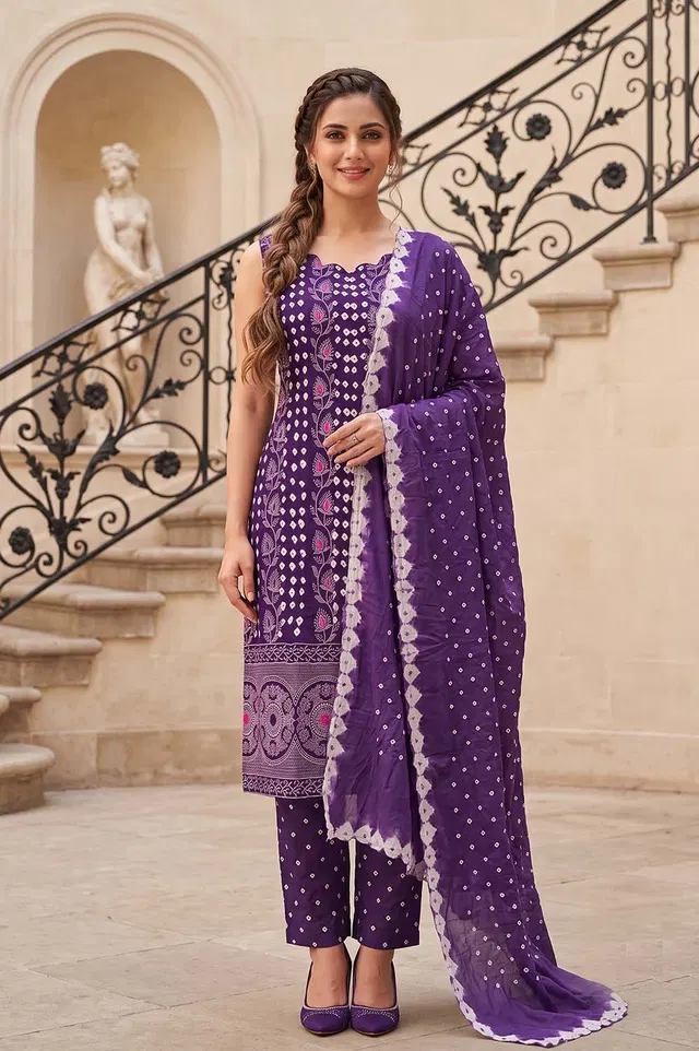 Jamnagari Bandhani Salwar Suit Dress Material (Unstitched)
