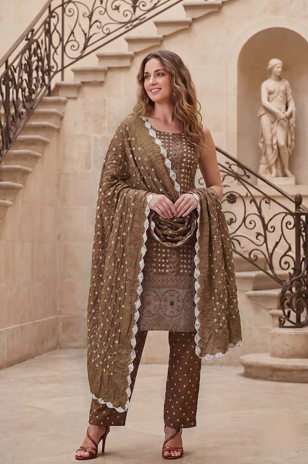 Jamnagari Bandhani Salwar Suit Dress Material (Unstitched)