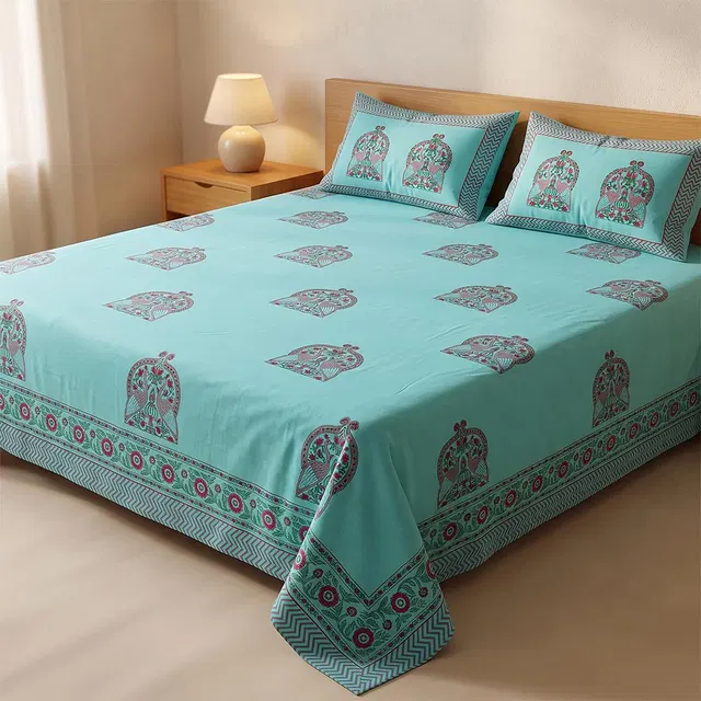 Bagru Hand Block Printed Premium Bedsheet Set (8.8x8.8)ft