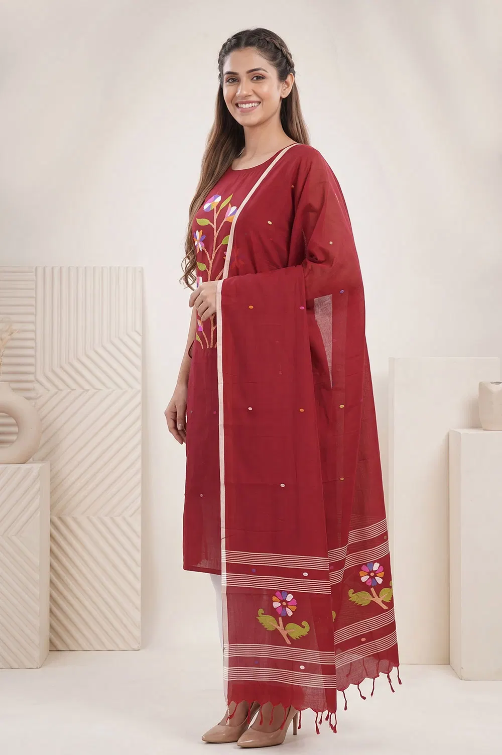 Jamdani Handloom Cotton Salwar Suit material (2pcs)