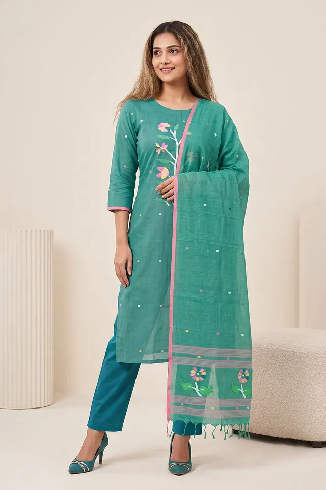 Jamdani Handloom Cotton Salwar Suit material (2pcs)
