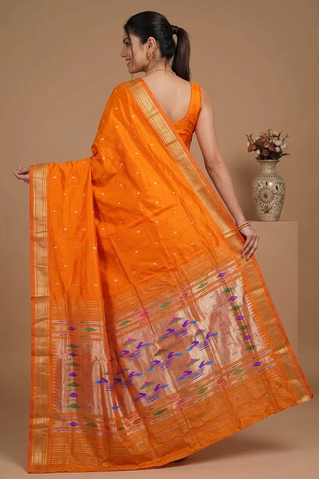 Authentic Paithani Handloom Pure Silk Saree (Double Pallu Medium Motif)