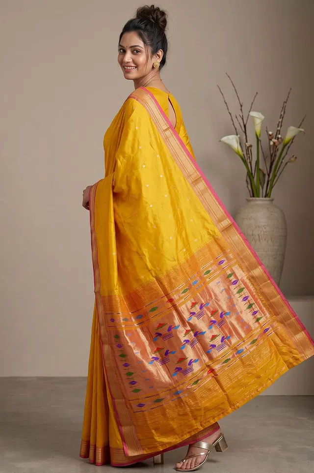 Authentic Paithani Handloom Pure Silk Saree (Double Pallu Medium Motif)
