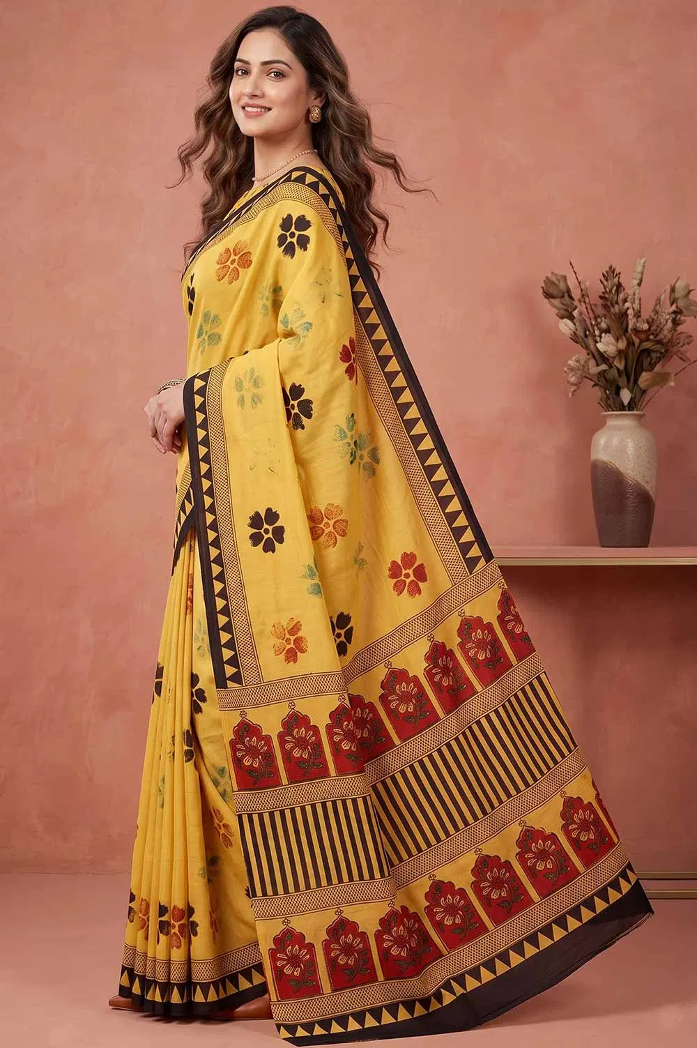 Kutch Ajrakh Hand Block Print Modal Silk Crepe Saree