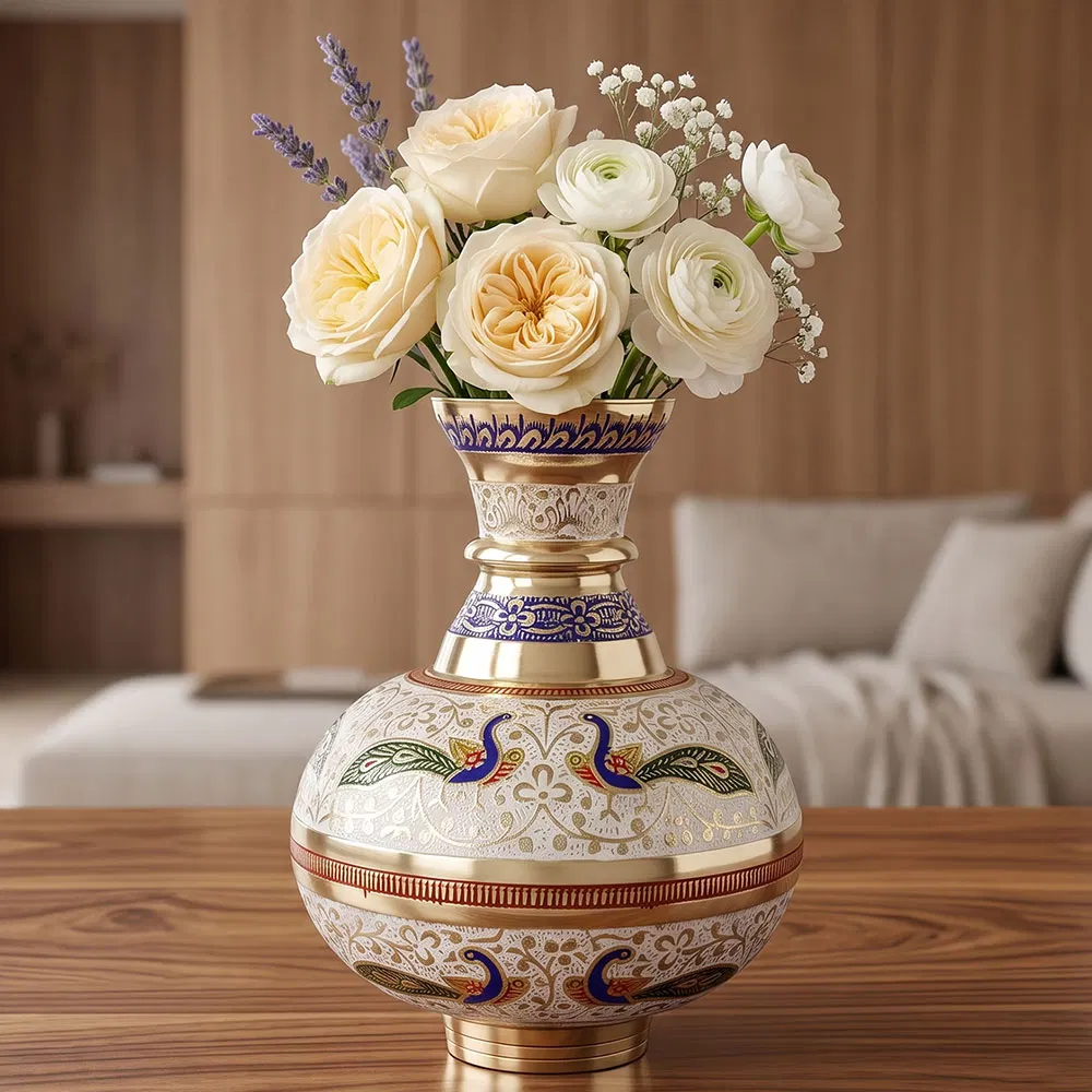 Moradabad Brass Craft Kalash Vase - White (5.5 Inches)