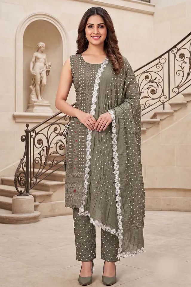 Jamnagari Bandhani Salwar Suit Dress Material (Unstitched)