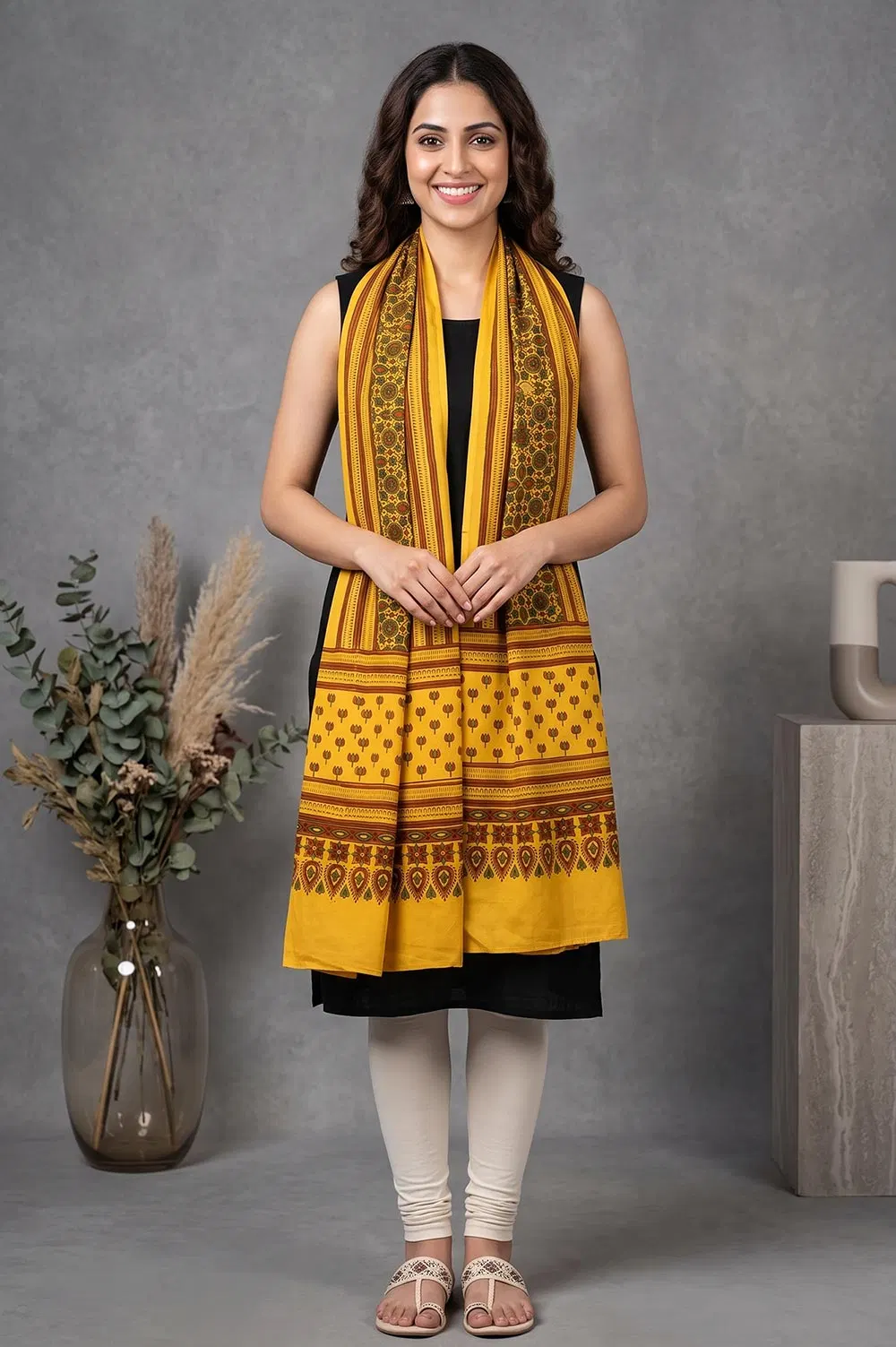 Kutch Ajrakh Hand Block Print Modal Silk Crepe Stole