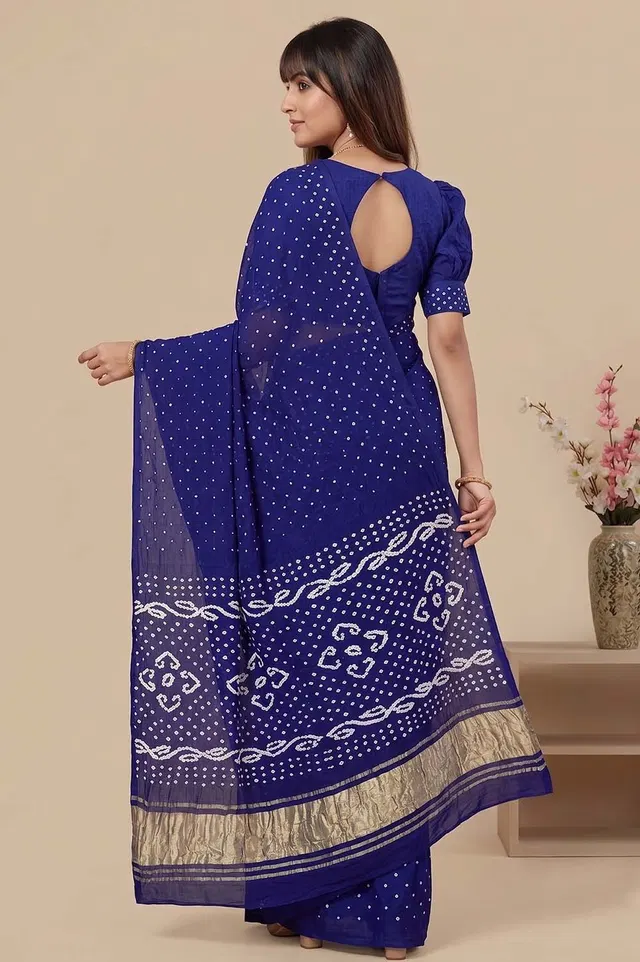 Jamnagari Bandhani Semi Gaji Silk Saree