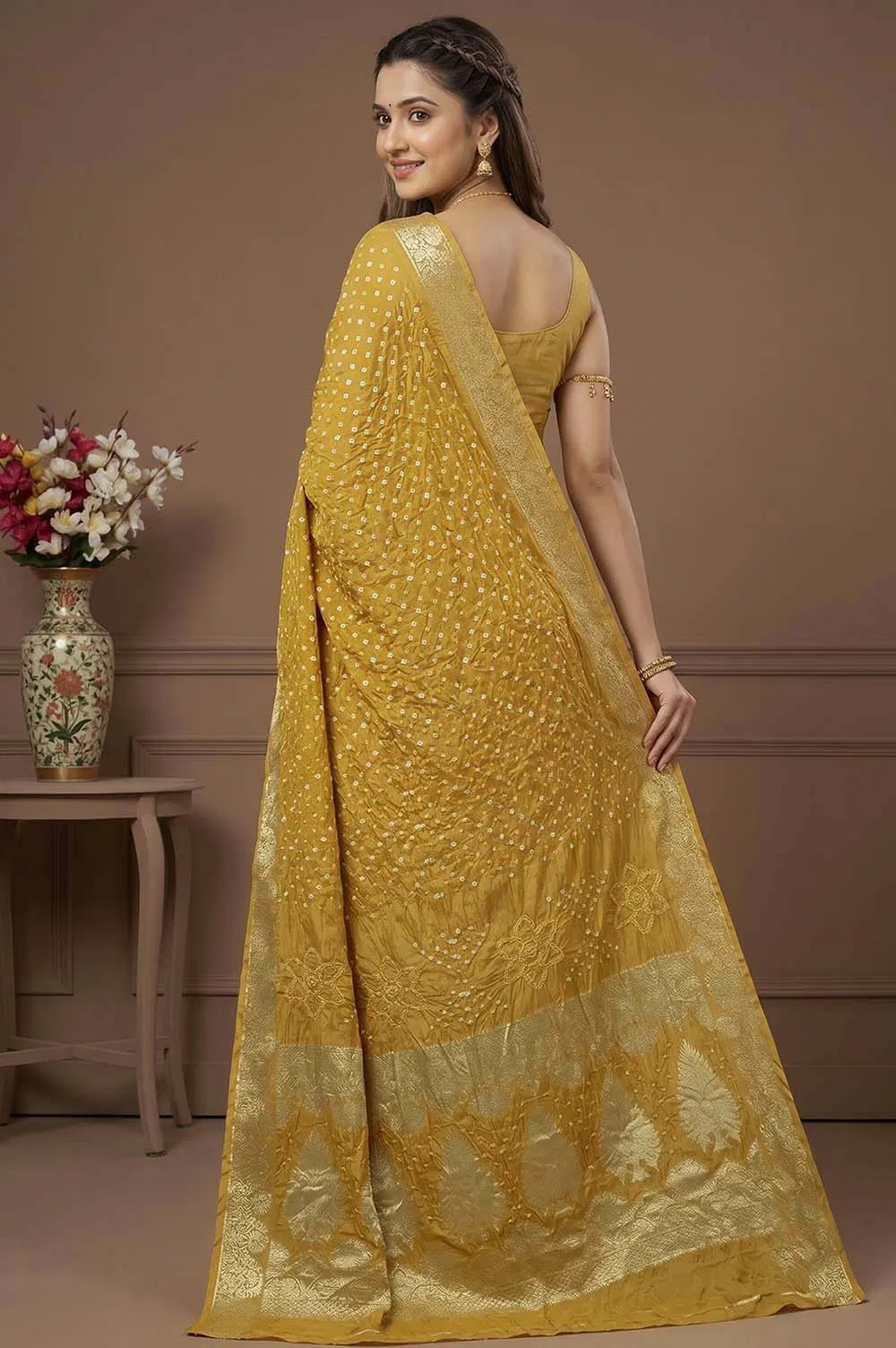 Jamnagari Bandhani Art Silk Saree