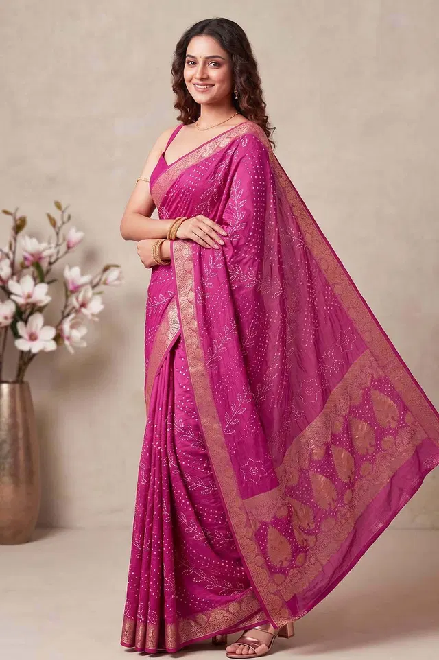 Jamnagari Bandhani Art Silk Saree