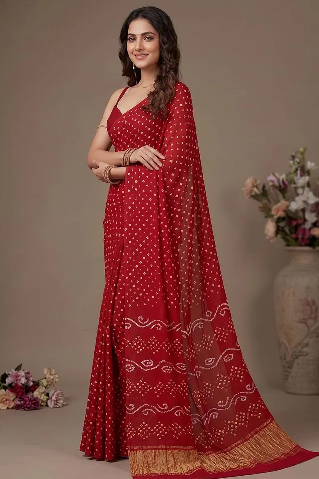 Jamnagari Bandhani Semi Gaji Silk Saree