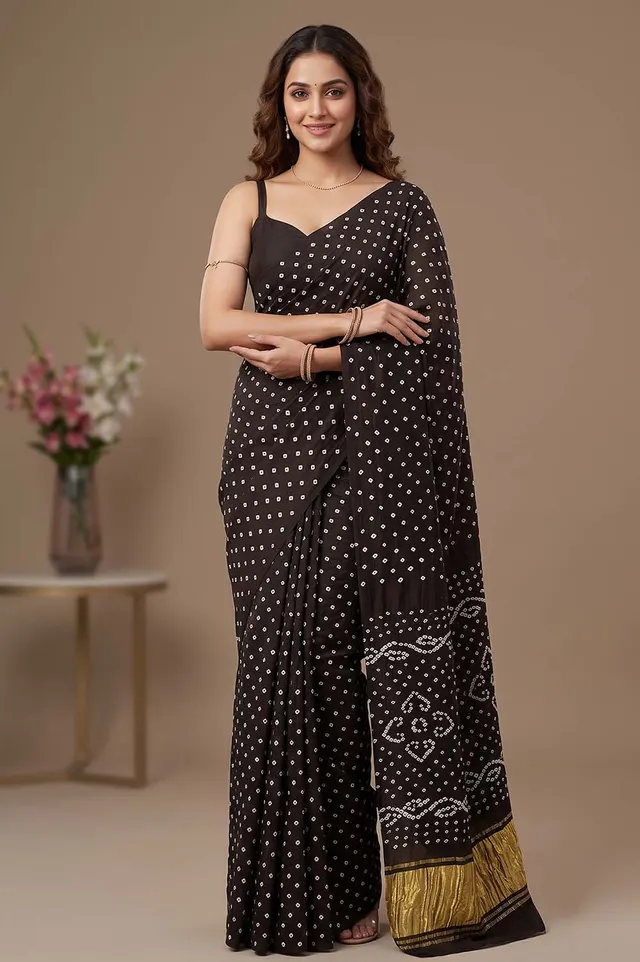 Jamnagari Bandhani Semi Gaji Silk Saree