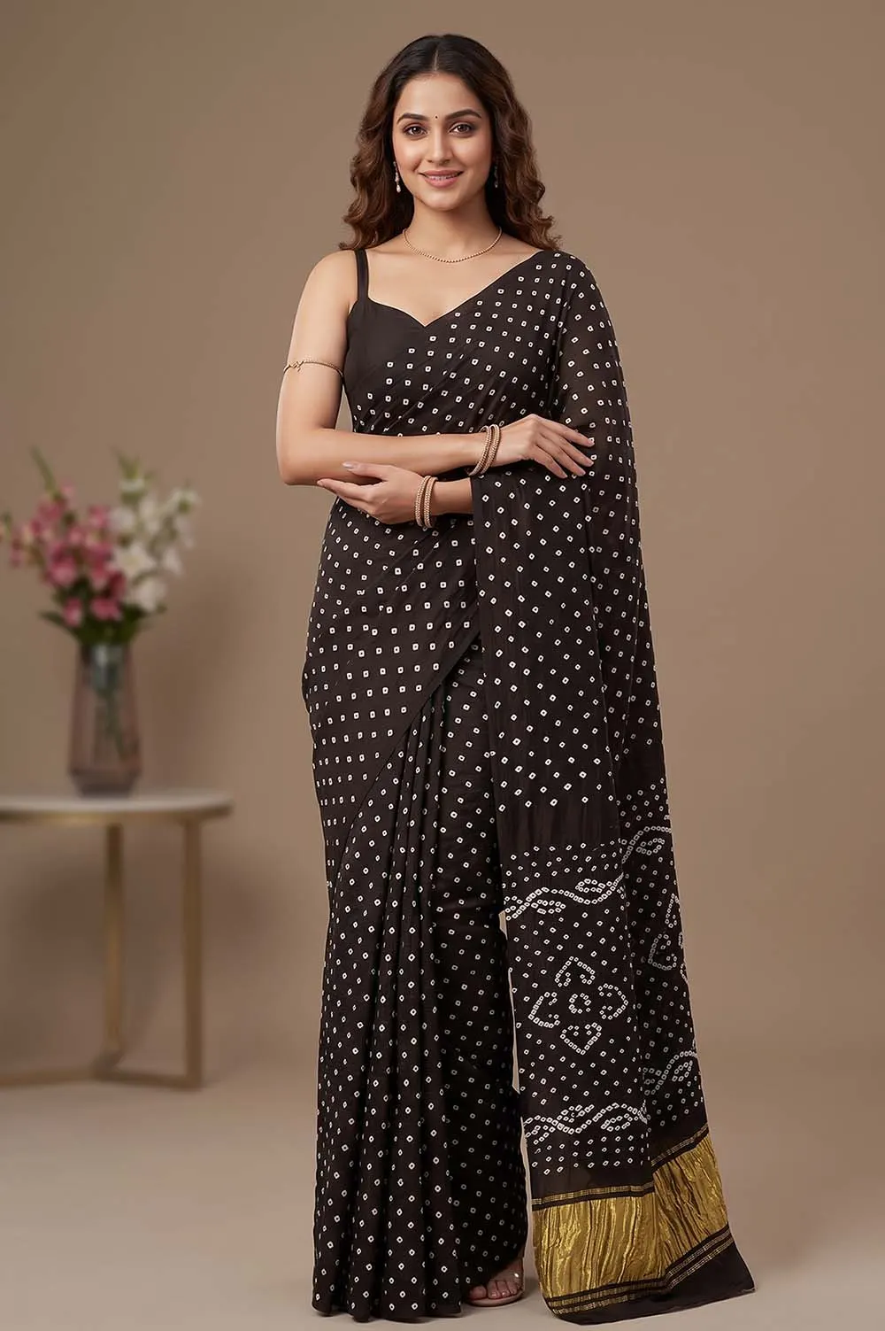 Jamnagari Bandhani Semi Gaji Silk Saree