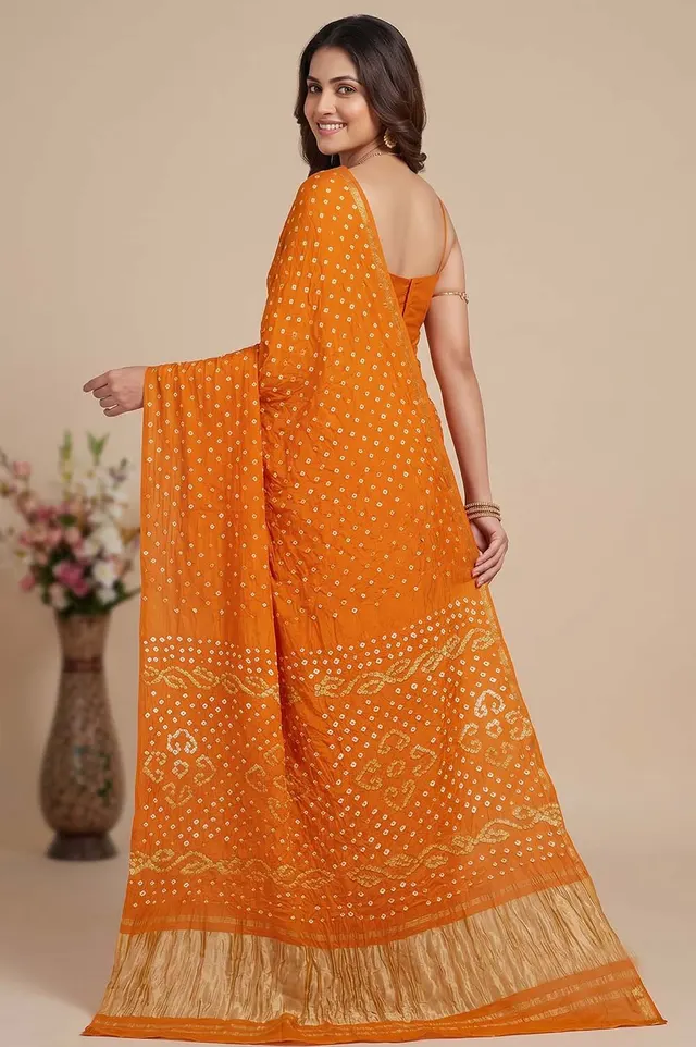 Jamnagari Bandhani Semi Gaji Silk Saree