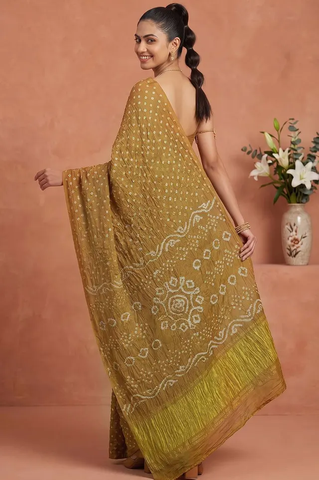 Jamnagari Bandhani Semi Gaji Silk Saree