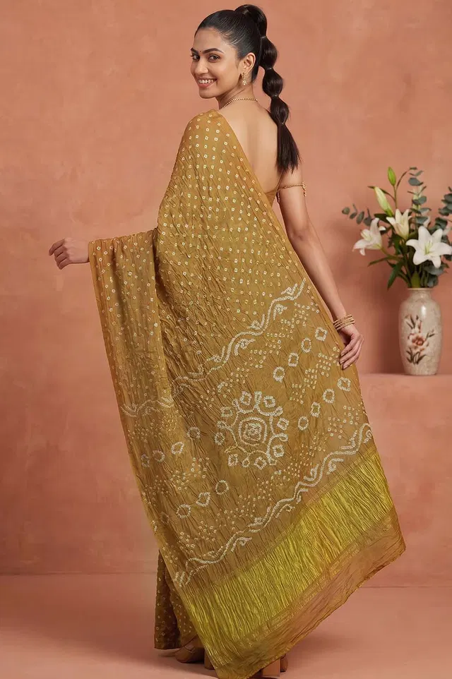 Jamnagari Bandhani Semi Gajji Silk Saree